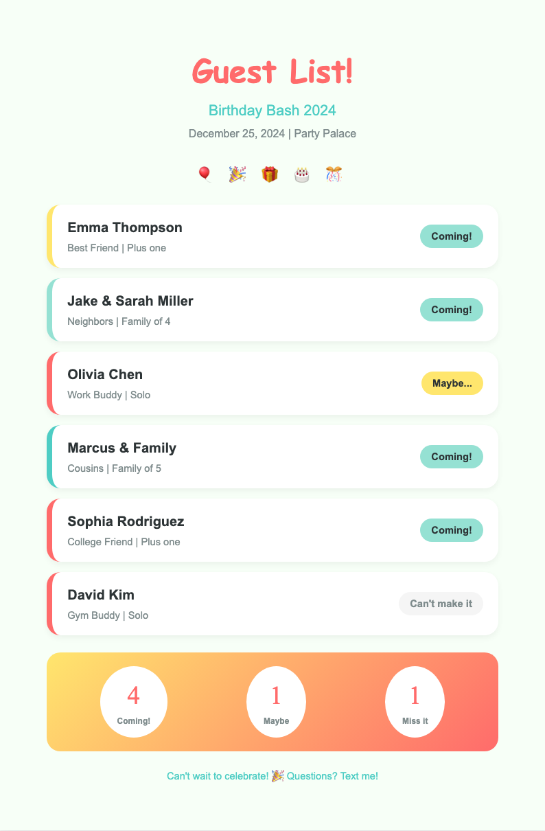 Playful colorful guest list